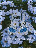 wholesale 925 Sterling Silver Teardrop Blue Enamel Rose Dangle Earrings for Women Girls Mom Wife-0-5