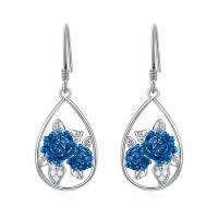 wholesale 925 Sterling Silver Teardrop Blue Enamel Rose Dangle Earrings for Women Girls Mom Wife- Rhodium Plated