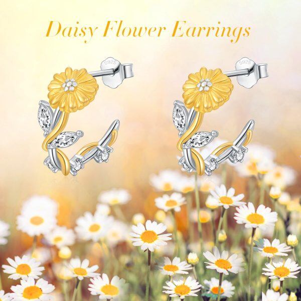 Sterling Silver Daisy Flower Hoop Earrings-6