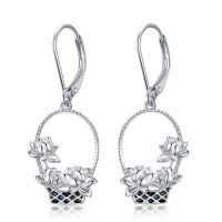 wholesale 925 Sterling Silver Lotus Flower Basket Drop Earrings for Women Holiday Gifts- Rhodium Plated
