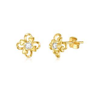 14K Solid Gold Hollow Rose Flower Stud Earrings-0