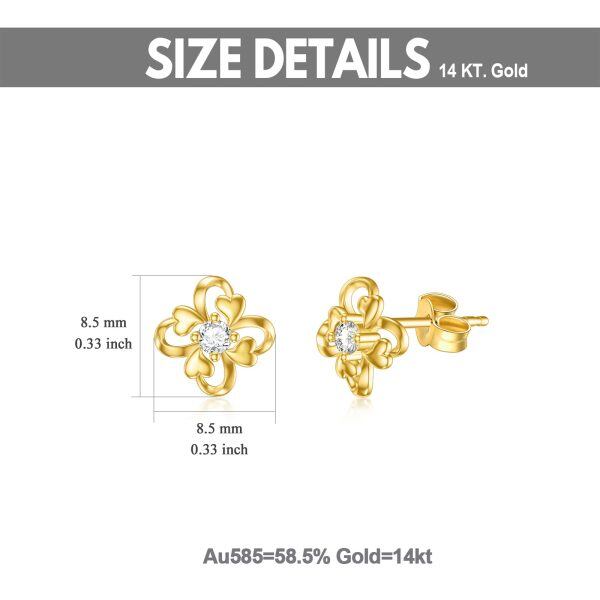 14K Solid Gold Hollow Rose Flower Stud Earrings-1