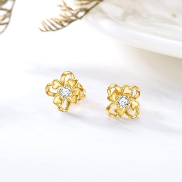 14K Solid Gold Hollow Rose Flower Stud Earrings-3