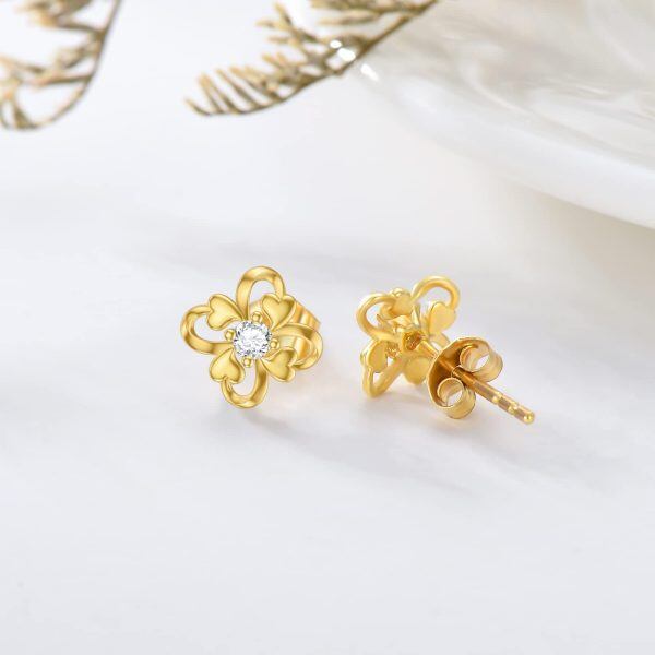 14K Solid Gold Hollow Rose Flower Stud Earrings-4