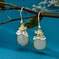 wholesale 14K Gold Plated Sterling Silver Round Natural Jade Earrings for Women-0-3