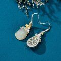 wholesale 14K Gold Plated Sterling Silver Round Natural Jade Earrings for Women-0-4