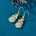 wholesale 14K Gold Plated Sterling Silver Round Natural Jade Earrings for Women-0-5