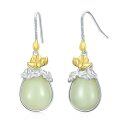 wholesale 14K Gold Plated Sterling Silver Round Natural Jade Earrings for Women-0-18