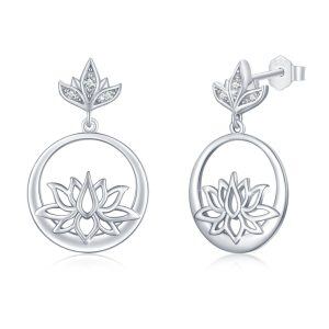 Sterling Silver Lotus Flower Dangle Earrings-0