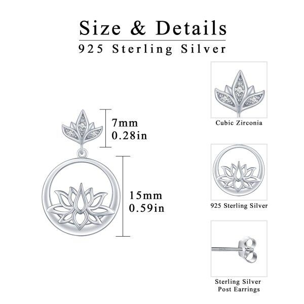 Sterling Silver Lotus Flower Dangle Earrings-1