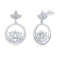 wholesale 925 Sterling Silver Non-Precious Stone Lotus Flower Heart Stud Earrings for Women and Girls - Hypoallergenic Jewelry- Rhodium Plated