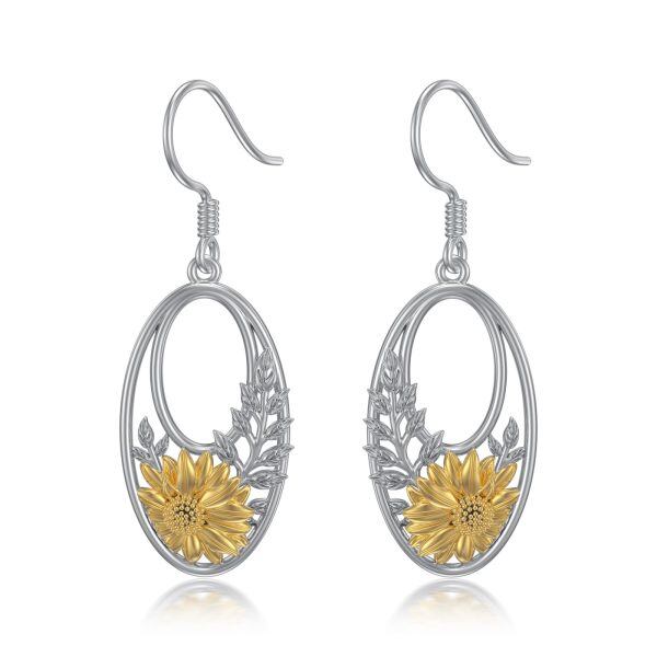 Sterling Silver Boho Sunflower Flower Dangle Earrings-0