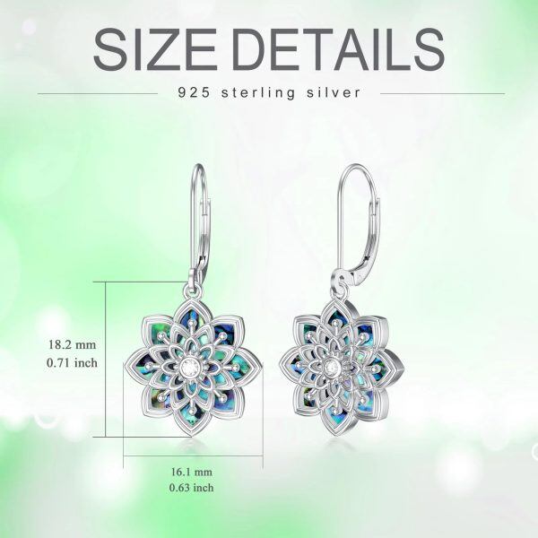 Sterling Silver Abalone Shell Yoga Lotus Flower Dangle Earrings-1