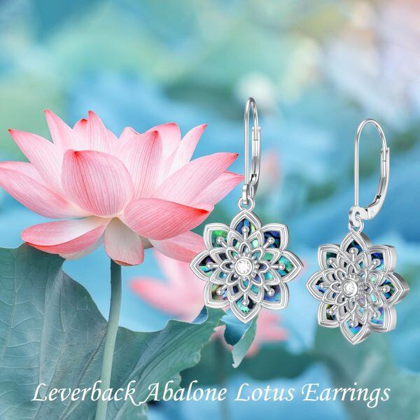 Sterling Silver Abalone Shell Yoga Lotus Flower Dangle Earrings-6