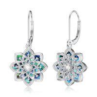 wholesale 925 Sterling Silver Abalone Shell Flower Drop Earrings- Rhodium Plated