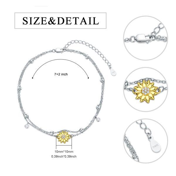 Sterling Silver Sunflower Layered Chain Bracelets-1