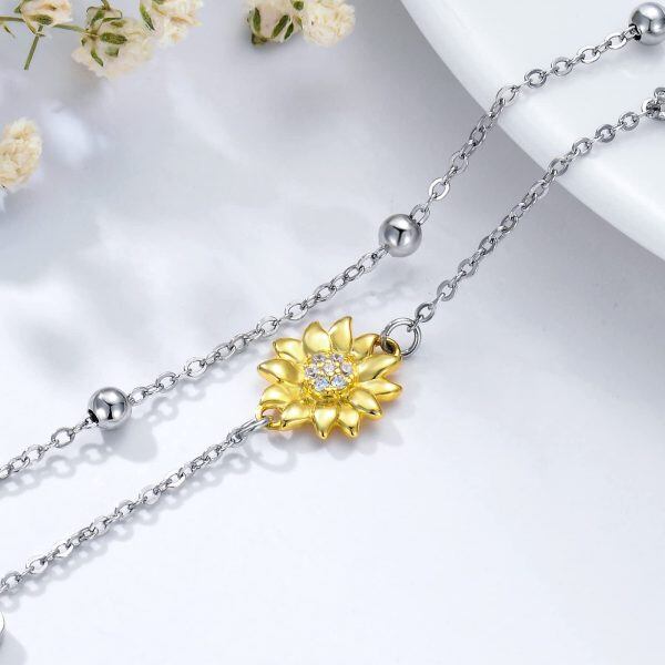 Sterling Silver Sunflower Layered Chain Bracelets-3