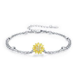 Sterling Silver Sunflower Double Chain Bracelets-0