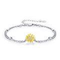 wholesale 925 Sterling Silver Yellow Gold Plated CZ Sunflower Adjustable Bracelet for Women's -0-0