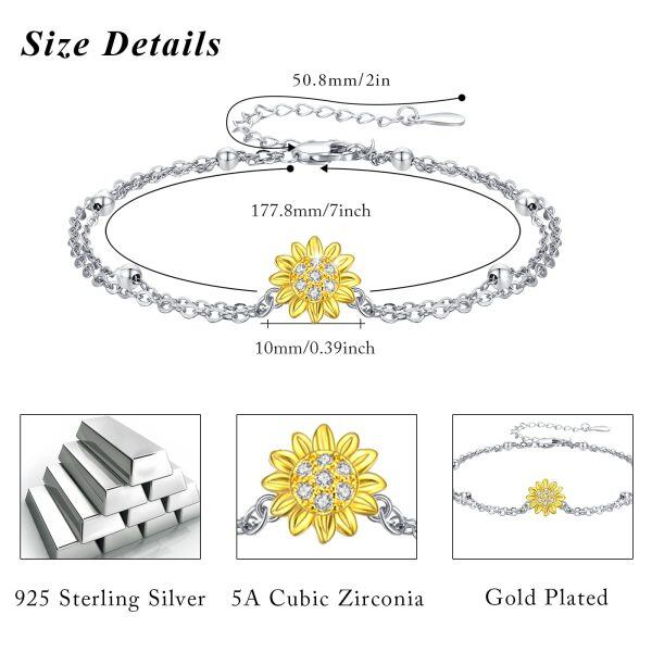 Sterling Silver Sunflower Double Chain Bracelets-1