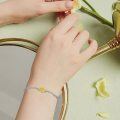 wholesale 925 Sterling Silver Yellow Gold Plated CZ Sunflower Adjustable Bracelet for Women's -0-3