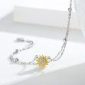 wholesale 925 Sterling Silver Yellow Gold Plated CZ Sunflower Adjustable Bracelet for Women's -0-4