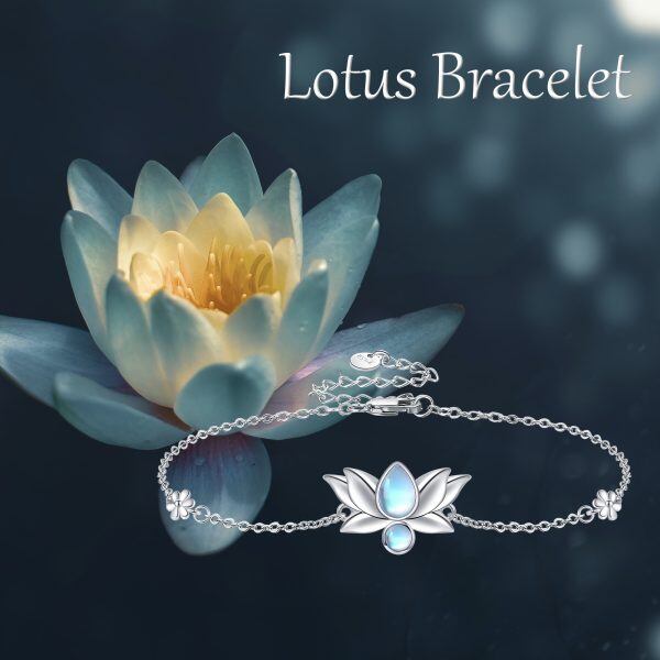 Sterling Silver Moonstone Lotus Flower Chain Bracelets-5