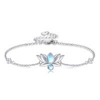 wholesale 925 Sterling Silver Lotus Evil Eye Bracelet with Moonstone - Gifts for Women & Girls- Rhodium Plated