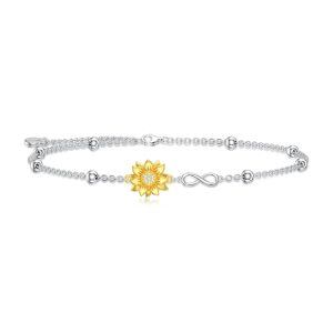 Sterling Silver Infinity Sunflower Chain Bracelets-0