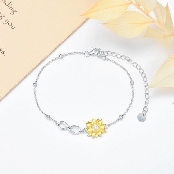 Sterling Silver Infinity Sunflower Chain Bracelets-3