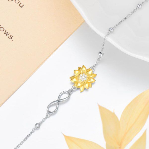 Sterling Silver Infinity Sunflower Chain Bracelets-4