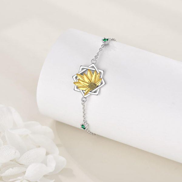 Sterling Silver Sunflower Chain Bracelets-3