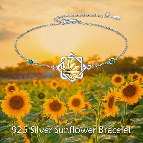 Sterling Silver Sunflower Chain Bracelets-5