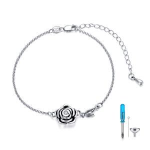 Sterling Silver Rose Flower Cremation Urn Bracelet-0