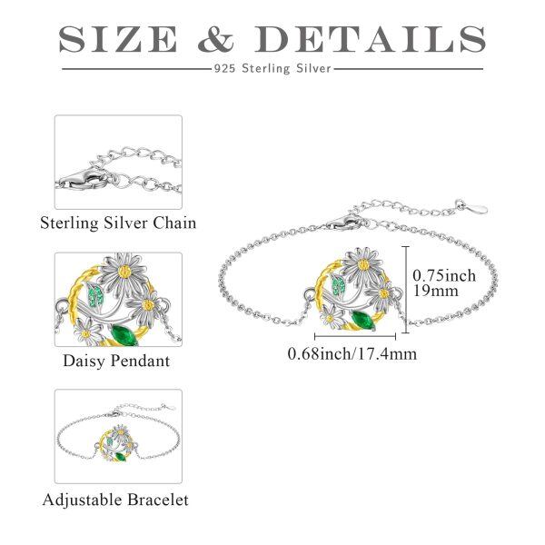 Sterling Silver Daisy Flower Chain Bracelets with April Birth Flower-1