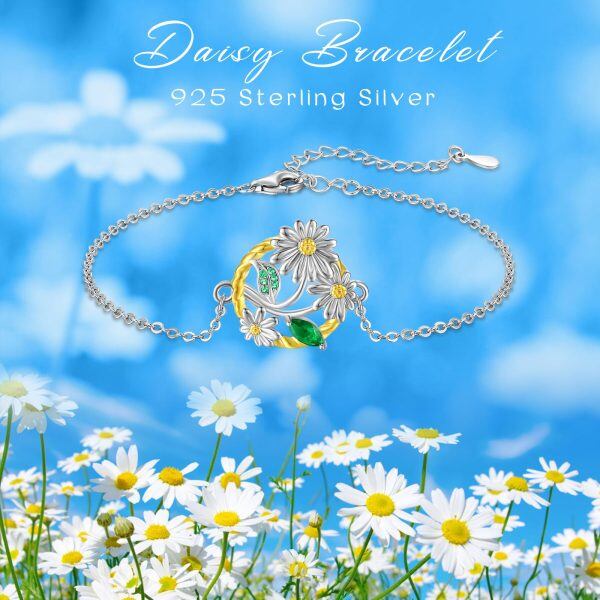 Sterling Silver Daisy Flower Chain Bracelets with April Birth Flower-5