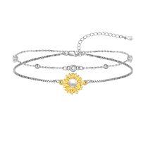 wholesale 925 Sterling Silver Sunflower Pearl Anklet for Women - Adjustable Size s- Rhodium And Gold Plated
