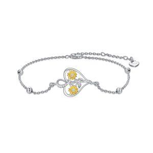 Sterling Silver Sunflower Heart Chain Bracelets-0