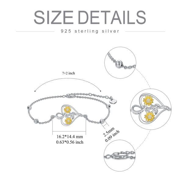 Sterling Silver Sunflower Heart Chain Bracelets-1