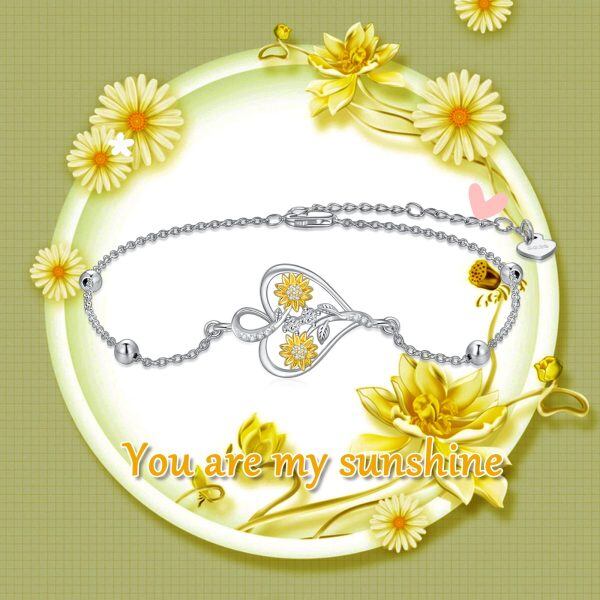 Sterling Silver Sunflower Heart Chain Bracelets-5