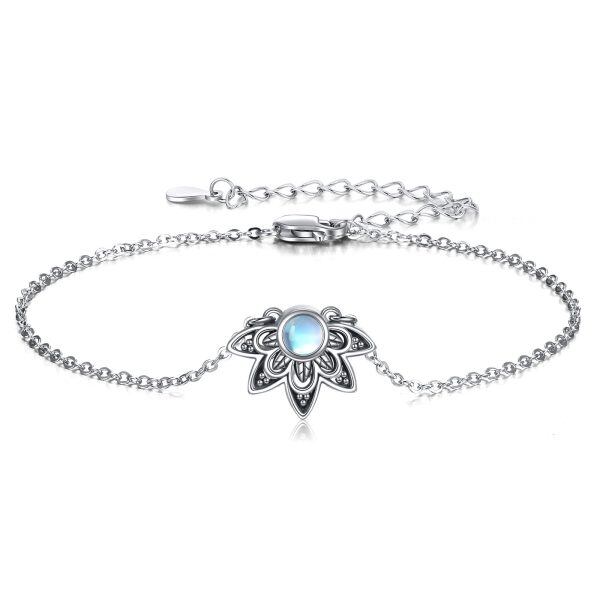 Sterling Silver Boho Moonstone Lotus Flower Chain Bracelets-0