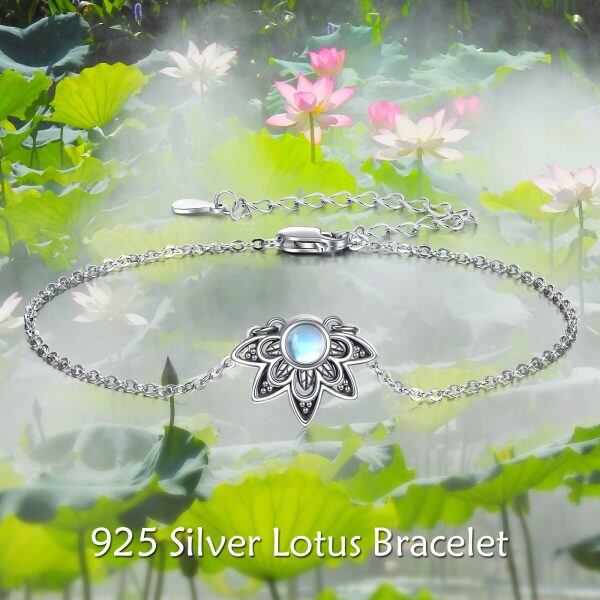 Sterling Silver Boho Moonstone Lotus Flower Chain Bracelets-5