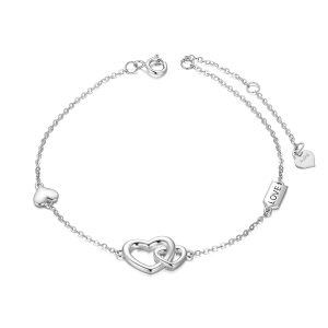 14K White Gold Interlocking Double Hearts Chain Bracelets-0