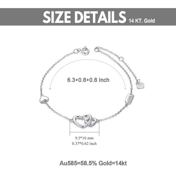 14K White Gold Interlocking Double Hearts Chain Bracelets-1