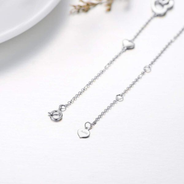 14K White Gold Interlocking Double Hearts Chain Bracelets-4