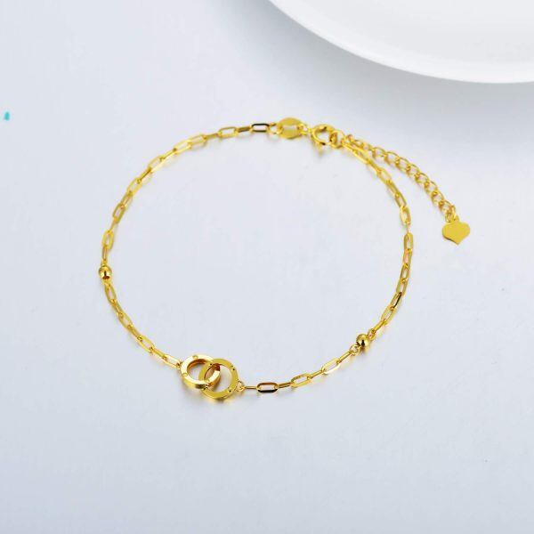 18K Gold Double Circle Chain Bracelets-4