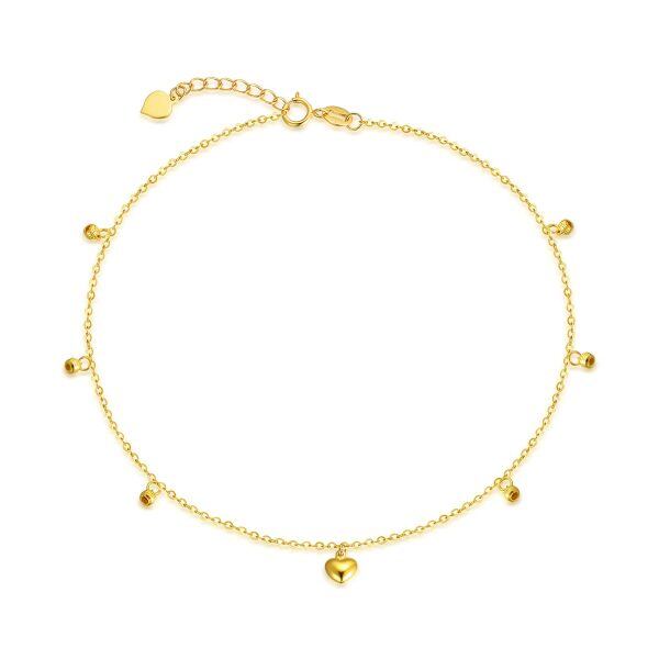 18K Yellow Gold Heart Chain Ankle Bracelets-0