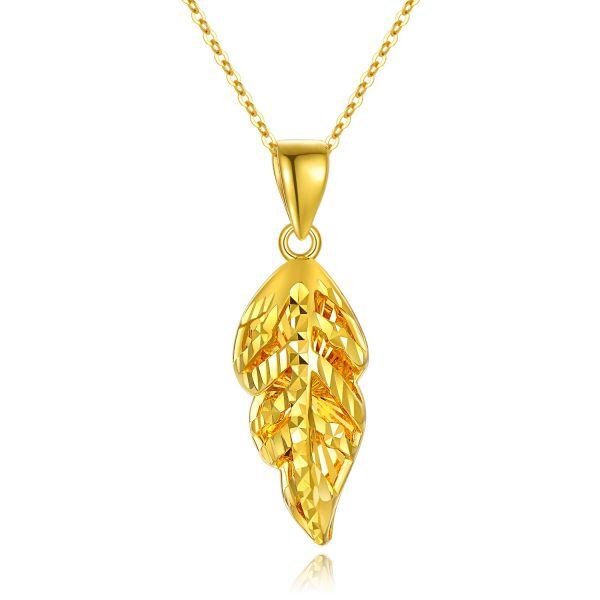 18K Gold Leaves Feather Pendant Necklace-0