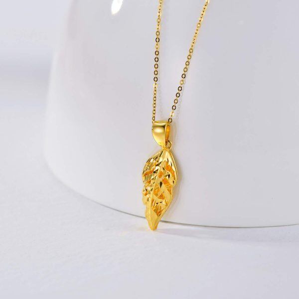 18K Gold Leaves Feather Pendant Necklace-3