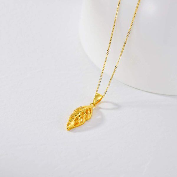 18K Gold Leaves Feather Pendant Necklace-4